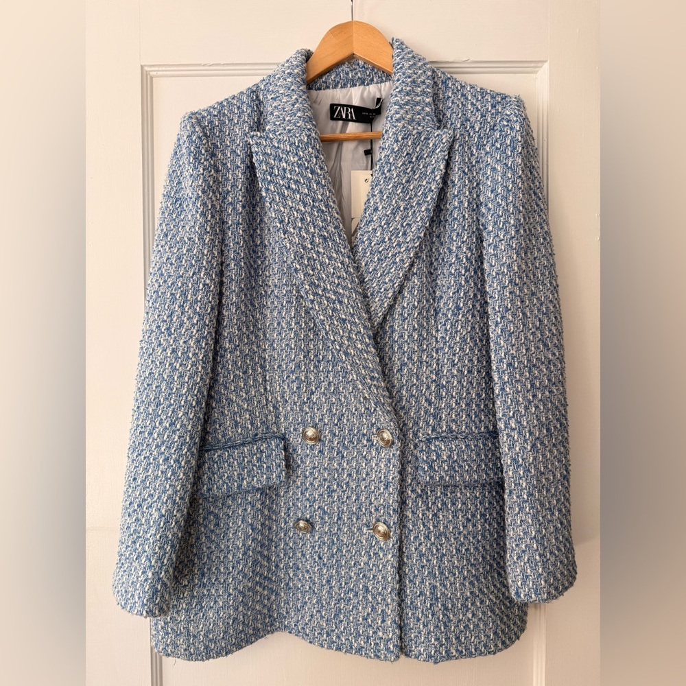 Zara Tweed Light Blue Blazer
